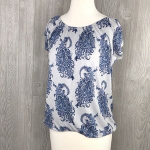 Loft Blue Paisley Short Sleeve Top Size Small